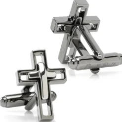 Ox and Bull Trading Co. Gun Metal Cut Out Cross Cufflinks
