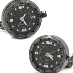 Jan Leslie Gunmetal Stainless Steel Small Face Watch Cufflinks