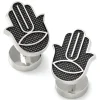 Ox and Bull Trading Co. Hamsa Textured Silver Cufflinks
