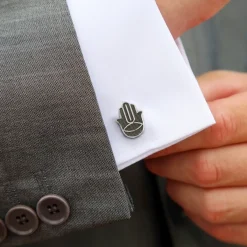 Ox and Bull Trading Co. Hamsa Textured Silver Cufflinks