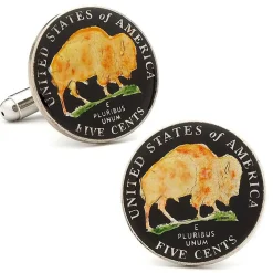Ox and Bull Trading Co. Hand Painted American Buffalo Nickel Coin Cufflinks