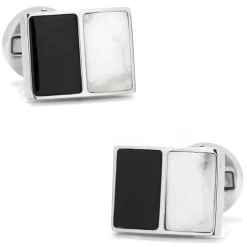 Ox and Bull Trading Co. Jade and Onyx Split Stainless Steel Cufflinks