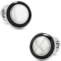 Ox and Bull Trading Co. Jade with Onyx Ring Stainless Steel Cufflinks