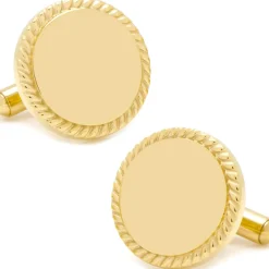 Ox and Bull Trading Co. 14K Gold Plated Rope Border Round Engravable Cufflinks