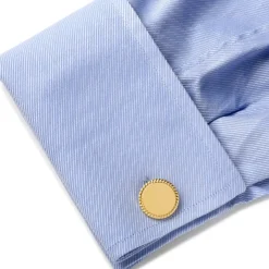 Ox and Bull Trading Co. 14K Gold Plated Rope Border Round Engravable Cufflinks