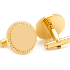 Ox and Bull Trading Co. 14K Gold Plated Rope Border Round Engravable Cufflinks