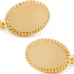 Ox and Bull Trading Co. 14K Gold Plated Rope Border Oval Engravable Cufflinks