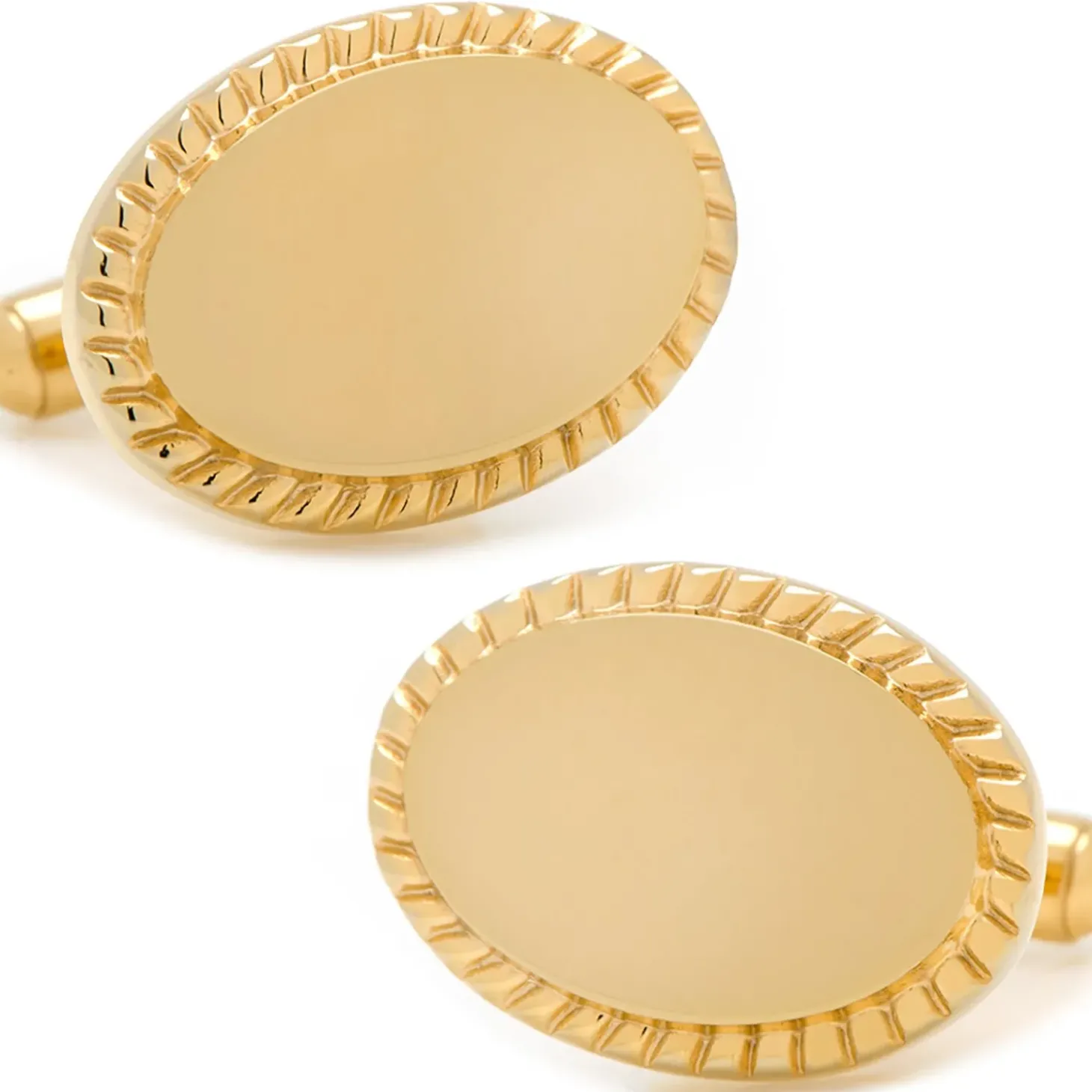 Ox and Bull Trading Co. 14K Gold Plated Rope Border Oval Engravable Cufflinks
