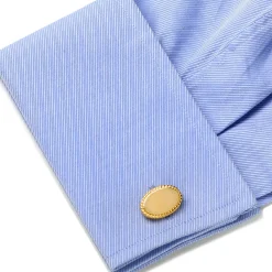 Ox and Bull Trading Co. 14K Gold Plated Rope Border Oval Engravable Cufflinks
