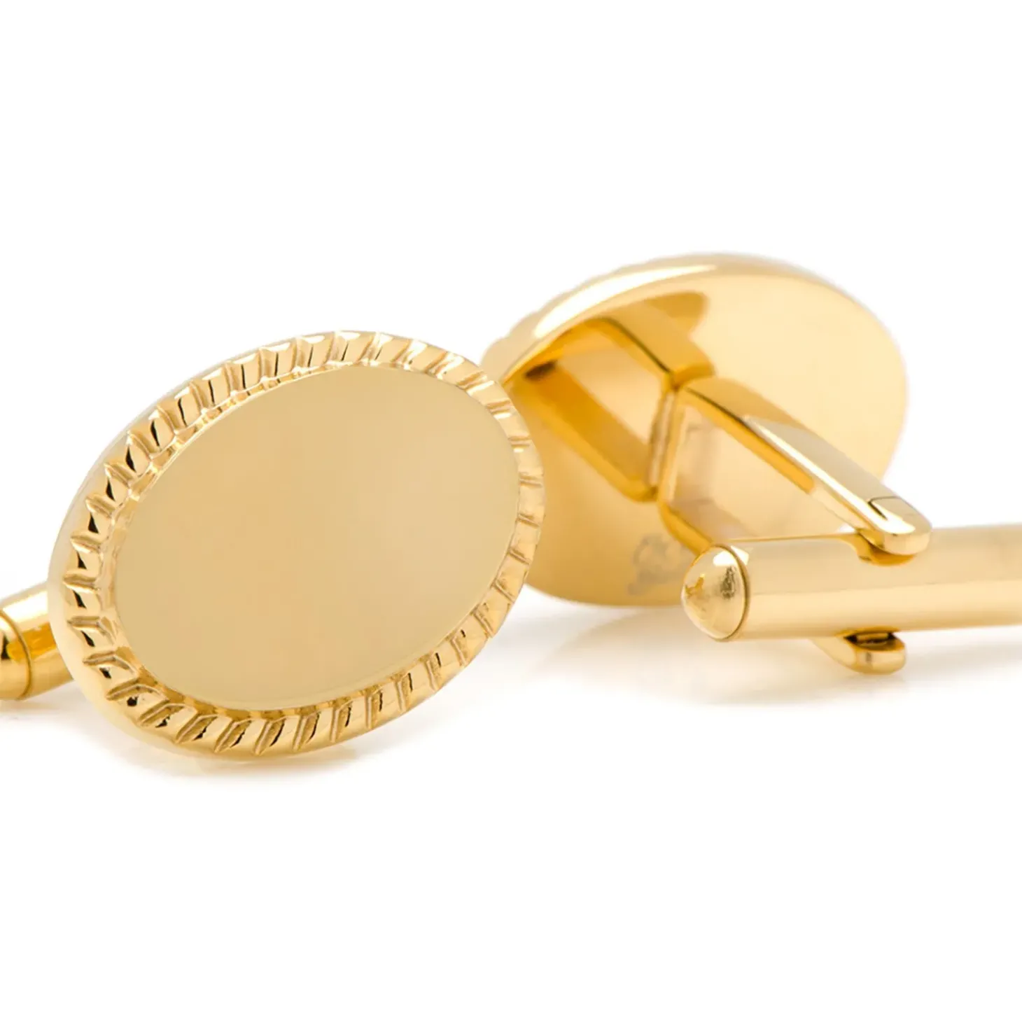 Ox and Bull Trading Co. 14K Gold Plated Rope Border Oval Engravable Cufflinks