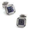 Deakin & Francis 18K White Gold Square Cufflinks with Diamonds & Sapphires