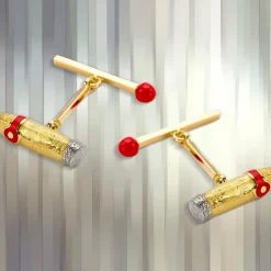 Deakin & Francis 18K Yellow Gold Cigar & Matchstick Cufflinks