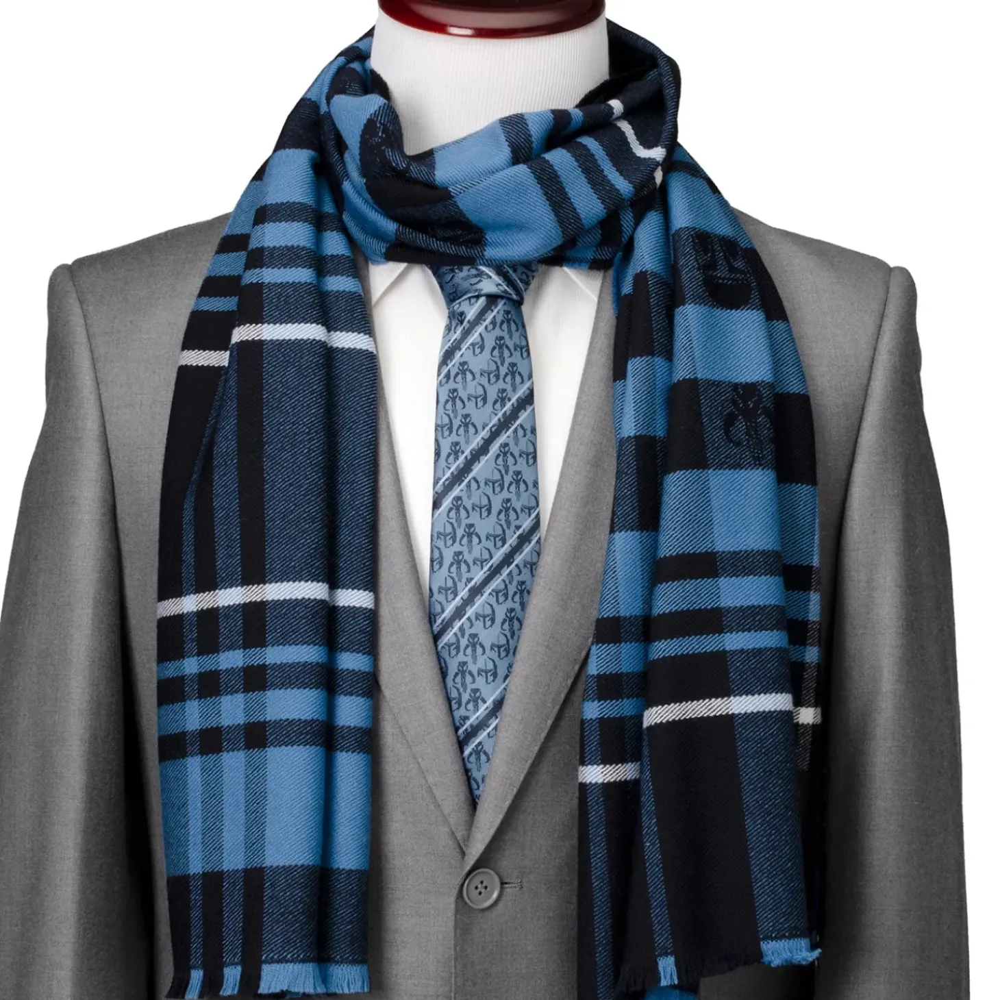 Star Wars Mandalorian Blue Tartan Scarf