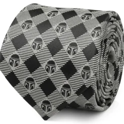 Star Wars Mandalorian Plaid Black Gray Men's Tie
