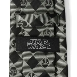 Star Wars Mandalorian Plaid Black Gray Men's Tie