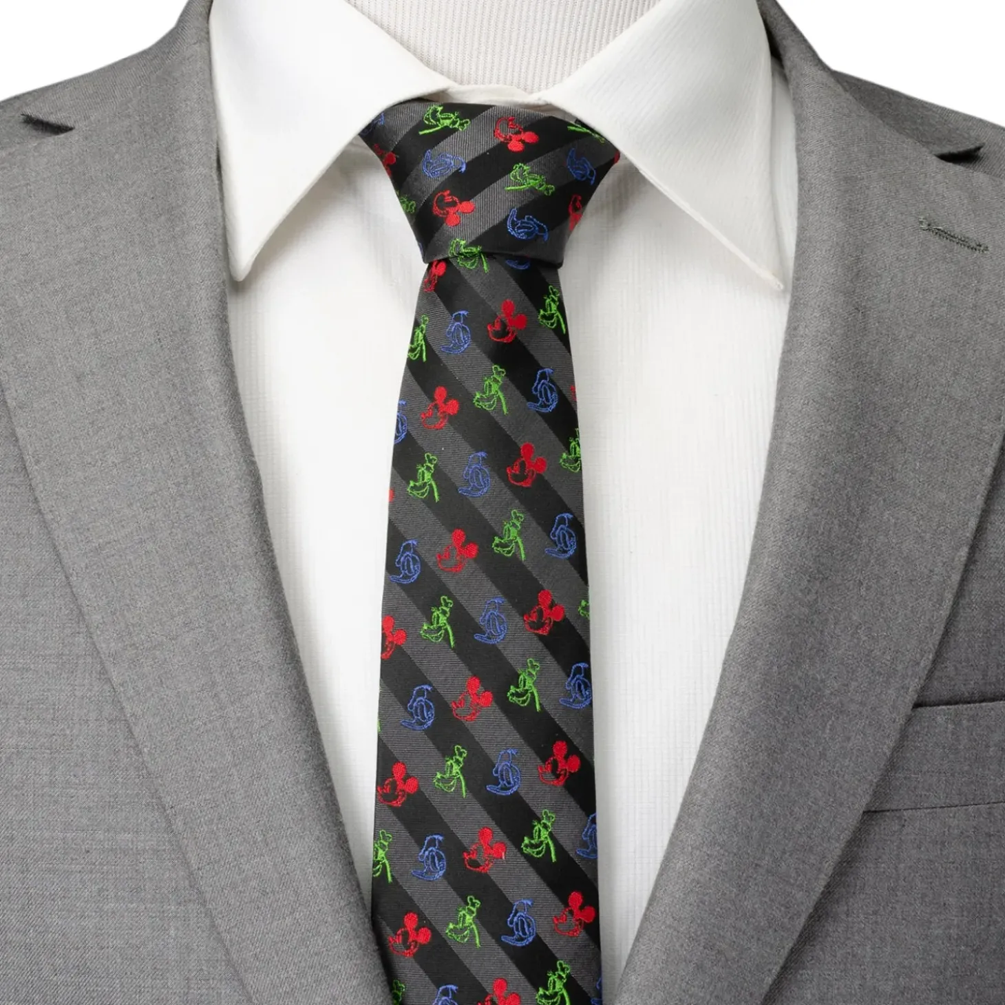 Disney Mickey and Friends Multi Black Stripe Men's Tie