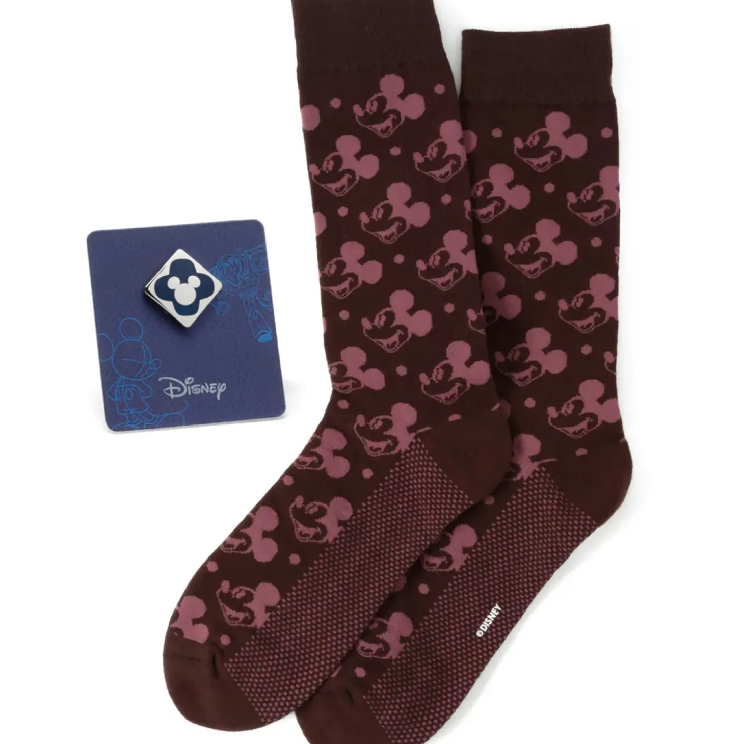Disney Mickey Dot Red Sock and Mickey Blue Lapel Pin Gift Set