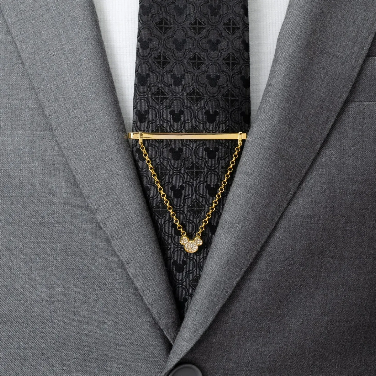 Disney Mickey Gold Crystal Chain Tie Bar