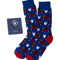 Disney Mickey Holiday Truck Navy Sock and Mickey Blue Lapel Pin Gift Set