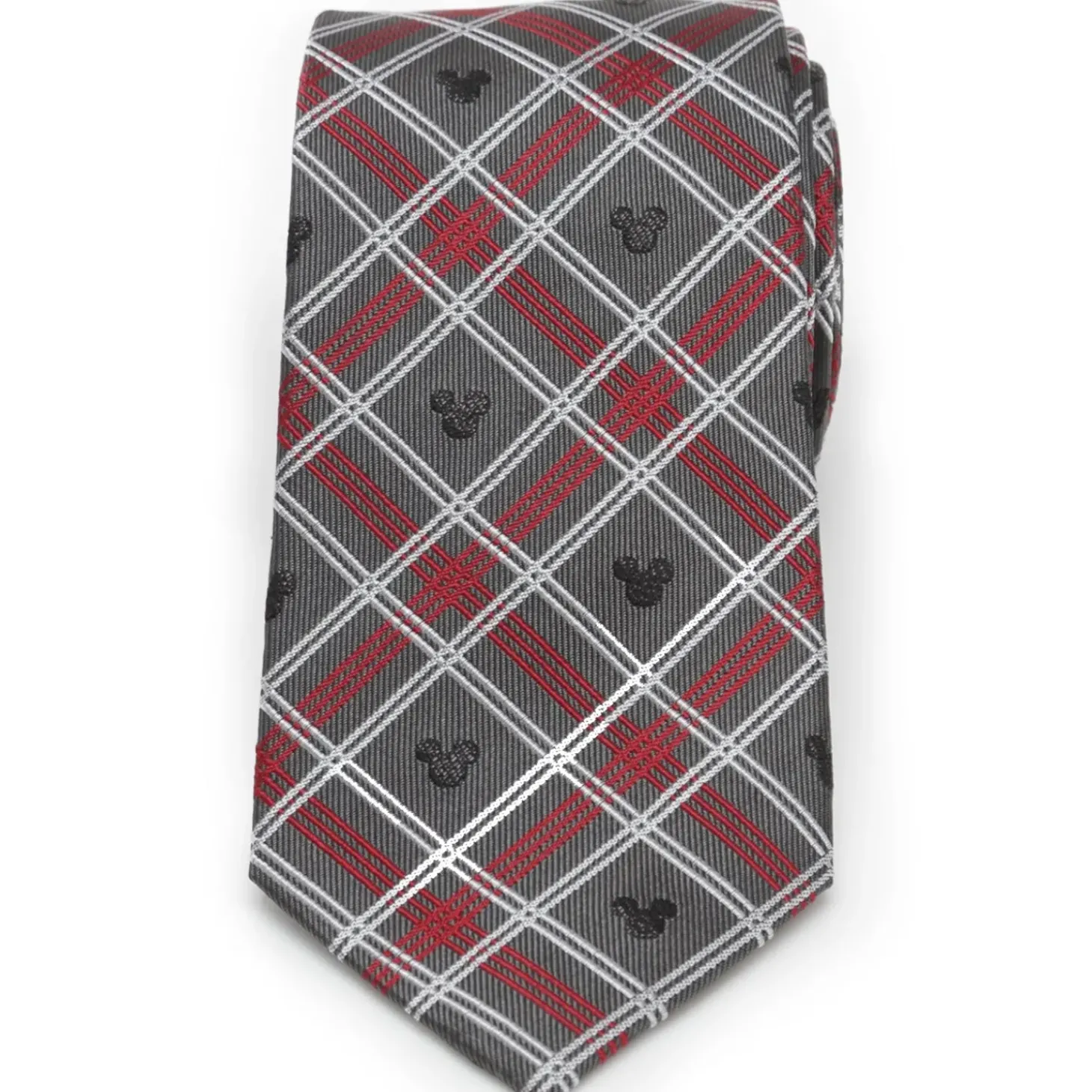 Disney Mickey Mouse Holiday Plaid Gray Silk Men's Tie