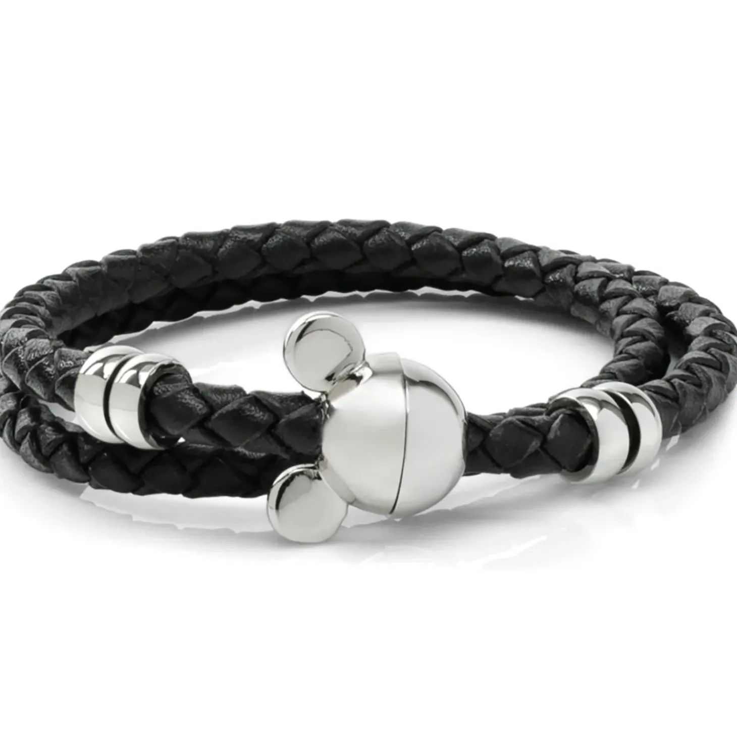 Disney Mickey Silhouette Black Double Wrapped Leather Bracelet