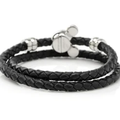 Disney Mickey Silhouette Black Double Wrapped Leather Bracelet