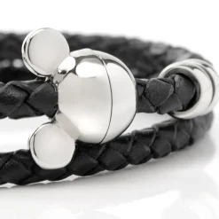 Disney Mickey Silhouette Black Double Wrapped Leather Bracelet
