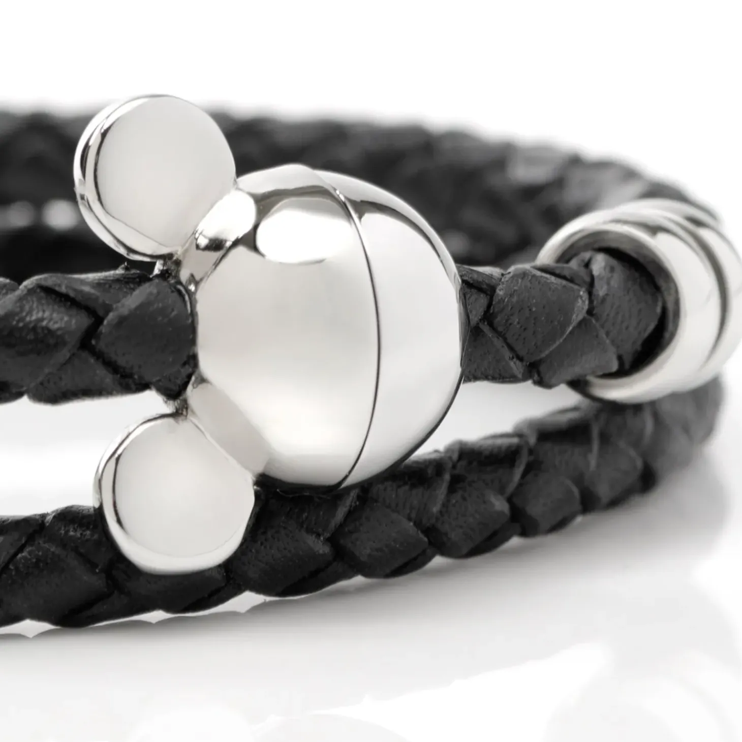 Disney Mickey Silhouette Black Double Wrapped Leather Bracelet