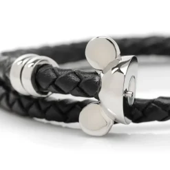 Disney Mickey Silhouette Black Double Wrapped Leather Bracelet