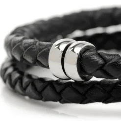 Disney Mickey Silhouette Black Double Wrapped Leather Bracelet