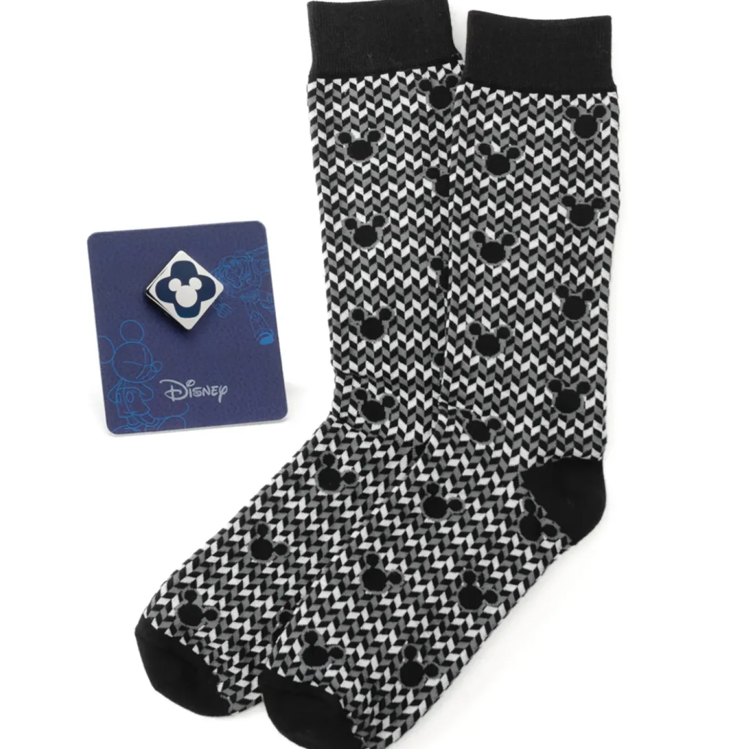 Disney Mickey Silhouette Chevron Sock and Mickey Blue Lapel Pin Gift Set