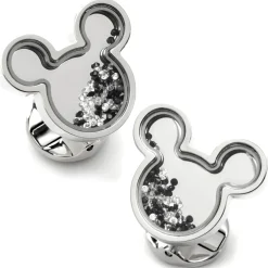 Disney Mickey Silhouette Floating B/W Crystal Stainless Steel Cufflinks