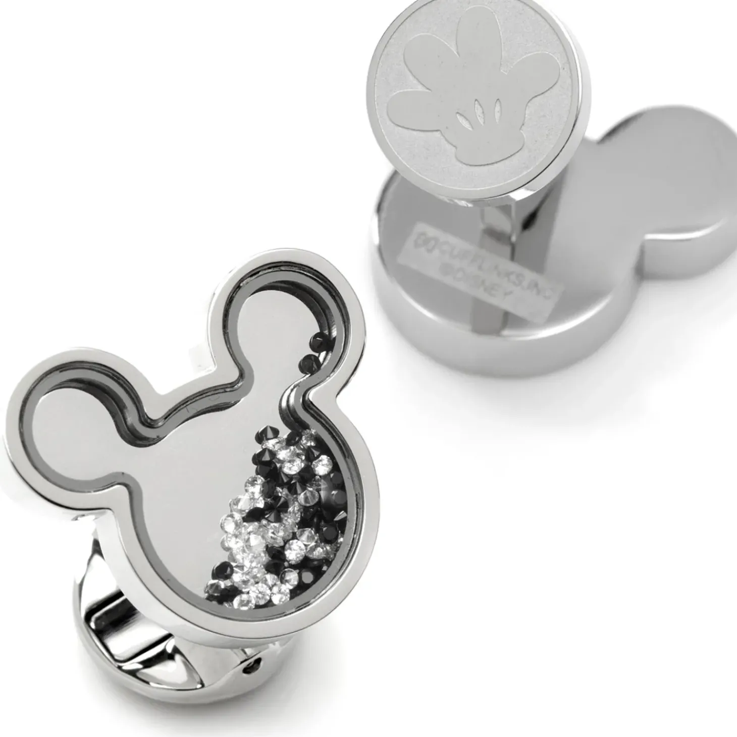 Disney Mickey Silhouette Floating B/W Crystal Stainless Steel Cufflinks
