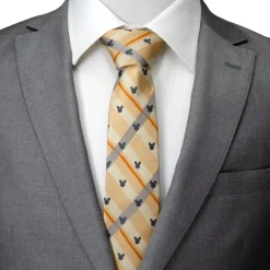 Disney Mickey Silhouette Tan Plaid Tie