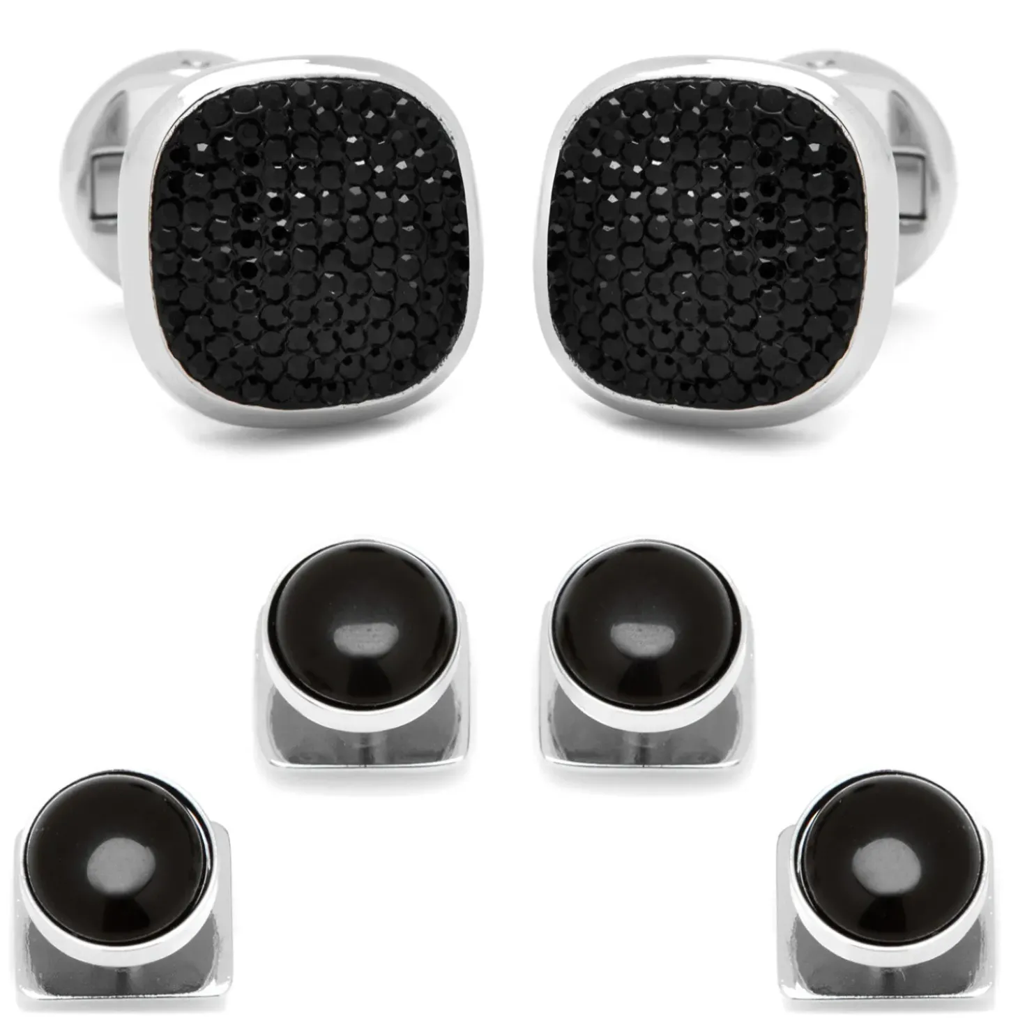 Ox and Bull Trading Co. Mixed Pave Crystal and Onyx Stud Set