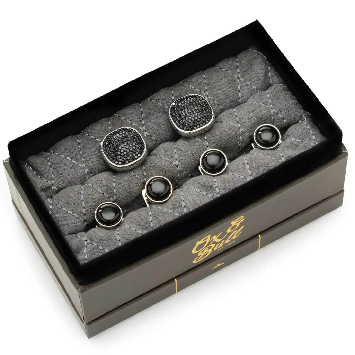 Ox and Bull Trading Co. Mixed Pave Crystal and Onyx Stud Set