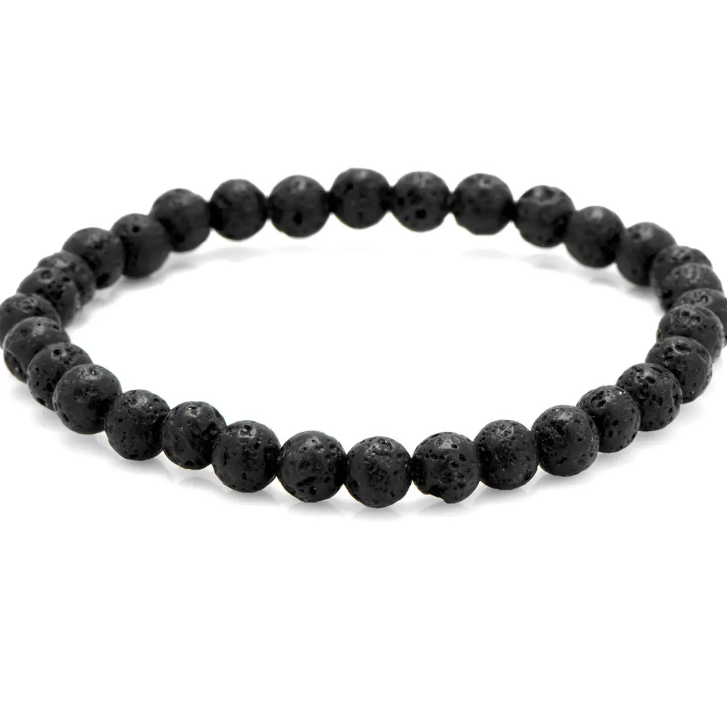 Jan Leslie 6mm Black Lava Rock Beaded Elastic Bracelet