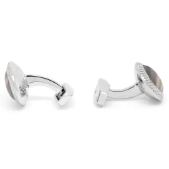 Tateossian Moonlight Bullseye Cufflinks And Studs Set In Black Mother of Pearl