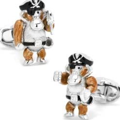 Jan Leslie Moving Monkey Pirate with Hat and Sword Cufflinks