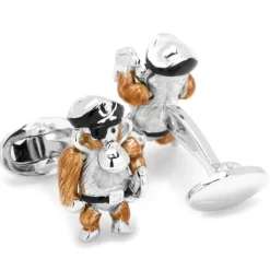 Jan Leslie Moving Monkey Pirate with Hat and Sword Cufflinks