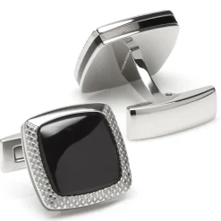 Ox and Bull Trading Co. Onyx Cushion Stainless Steel Cufflinks