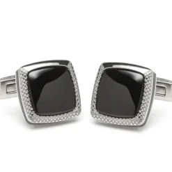Ox and Bull Trading Co. Onyx Cushion Stainless Steel Cufflinks