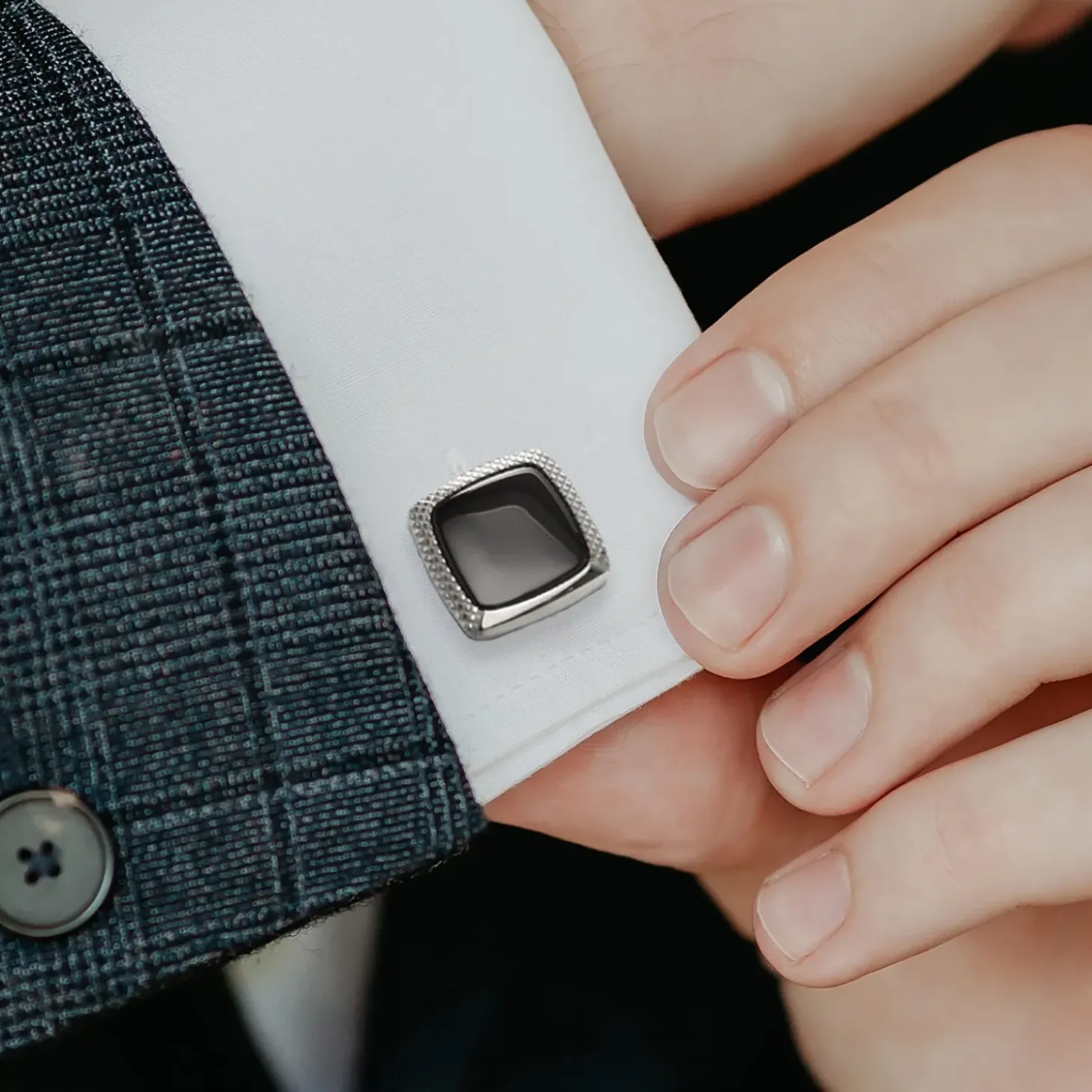 Ox and Bull Trading Co. Onyx Cushion Stainless Steel Cufflinks