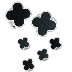 Jan Leslie Onyx Four Leaf Clover Sterling Silver Stud Set