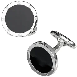Jan Leslie Onyx Rivet Etch Detail Sterling Silver Cufflinks