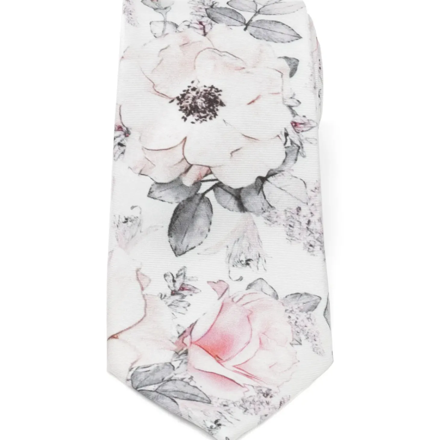 Ox and Bull Trading Co. Painted Floral Gray Silk Men's Tie