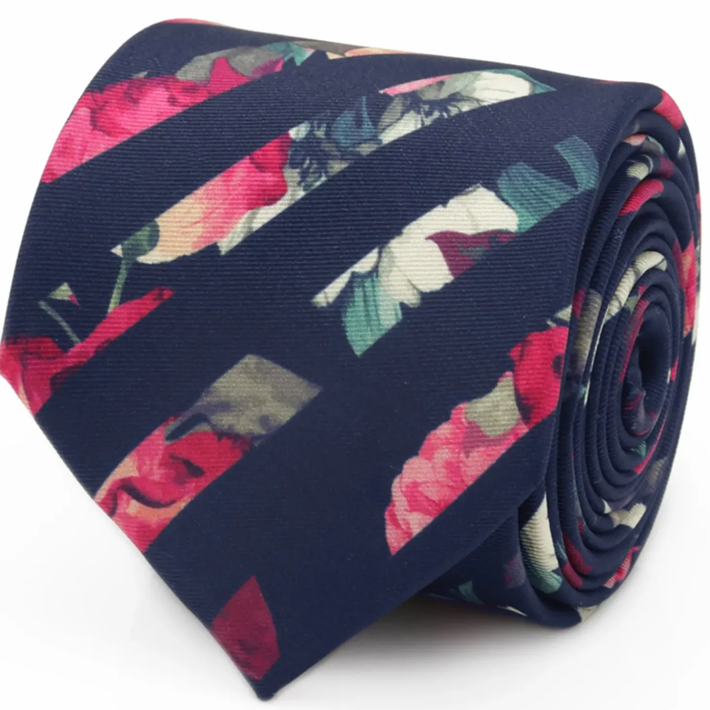 Ox and Bull Trading Co. Painted Floral Navy Stripe Silk Men's Tie