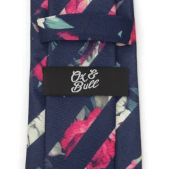Ox and Bull Trading Co. Painted Floral Navy Stripe Silk Men's Tie