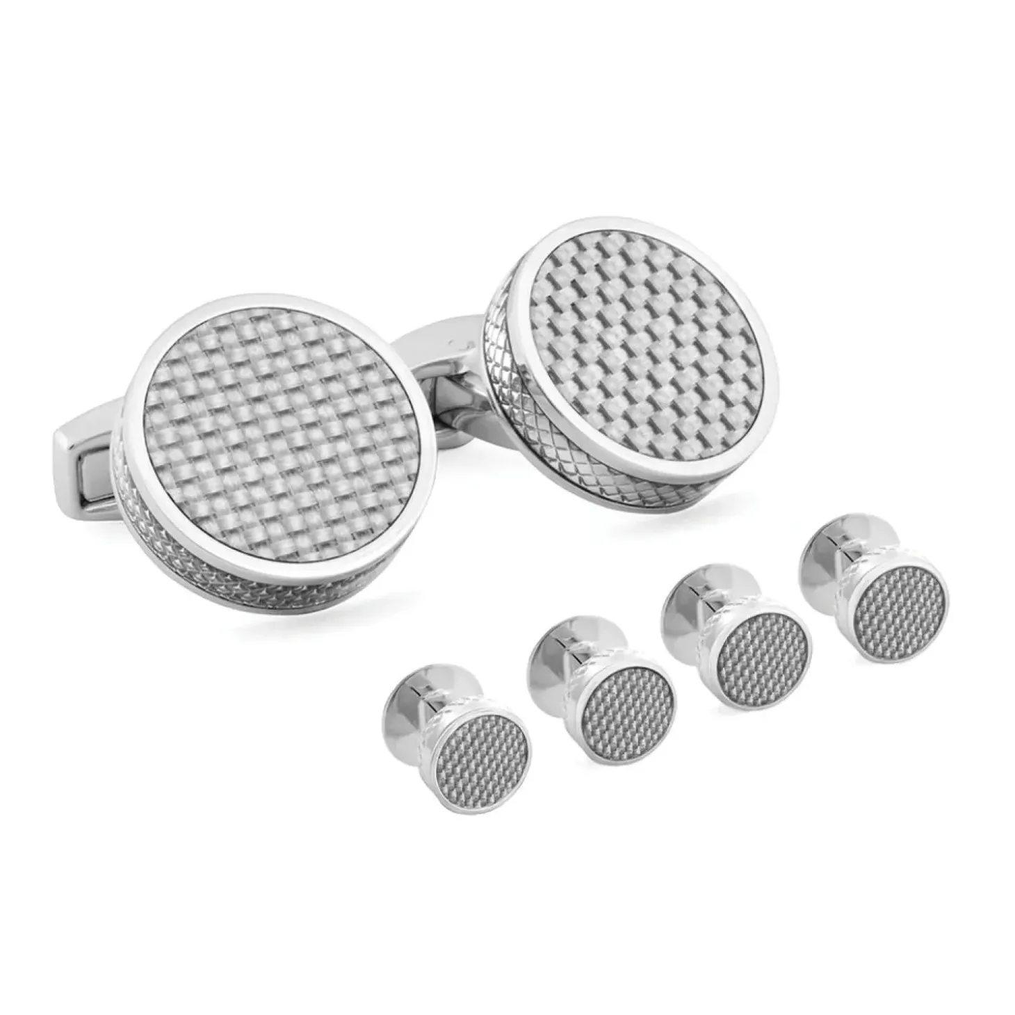 Tateossian Palladium plated Carbon Fibre Cufflinks and Shirt Studs Set