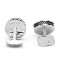 Tateossian Palladium plated Carbon Fibre Cufflinks and Shirt Studs Set